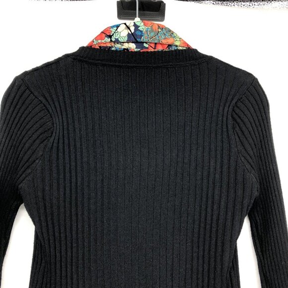 Red Multicolor Floral Silk Blend Collared tunic Attached Black Cardigan Set - Picture 12 of 15